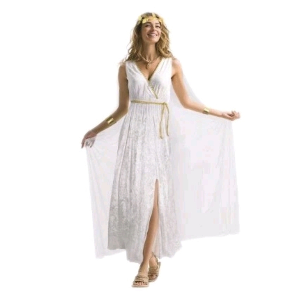 Greek Goddess Costume White & Gold 5 Pieces *Sizing In Description